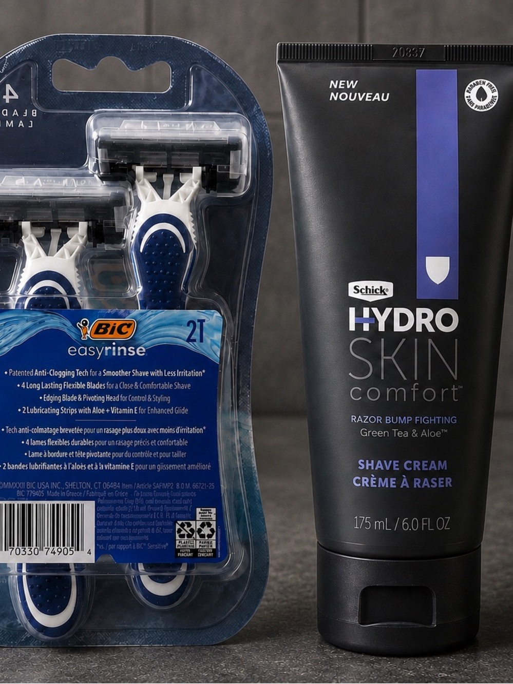BIC EasyRinse Razors 2 Count + Schick Hydro Skin Comfort Shave Cream Bundle Men